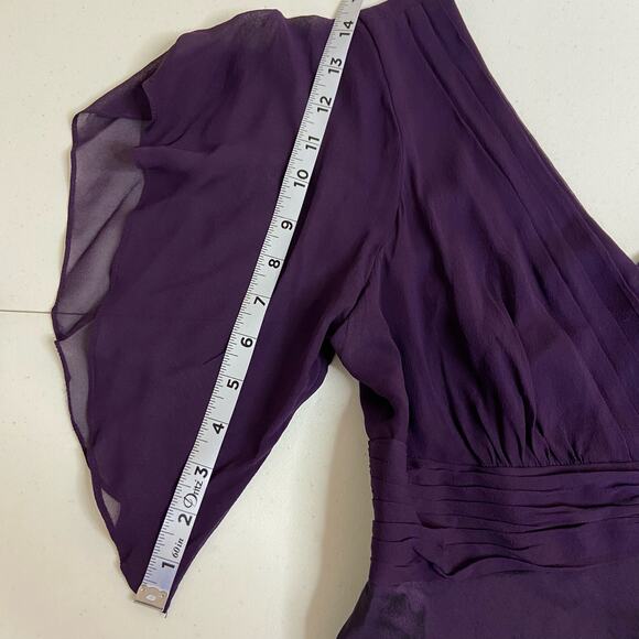 Adrianna Papell Tiered Ruffle‎ Metallic Iridescent Silk Purple Dress Women's 8 - Picture 14 of 16